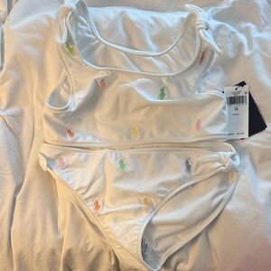 Ralph Lauren White Swimsuit with Colorful Embroidery